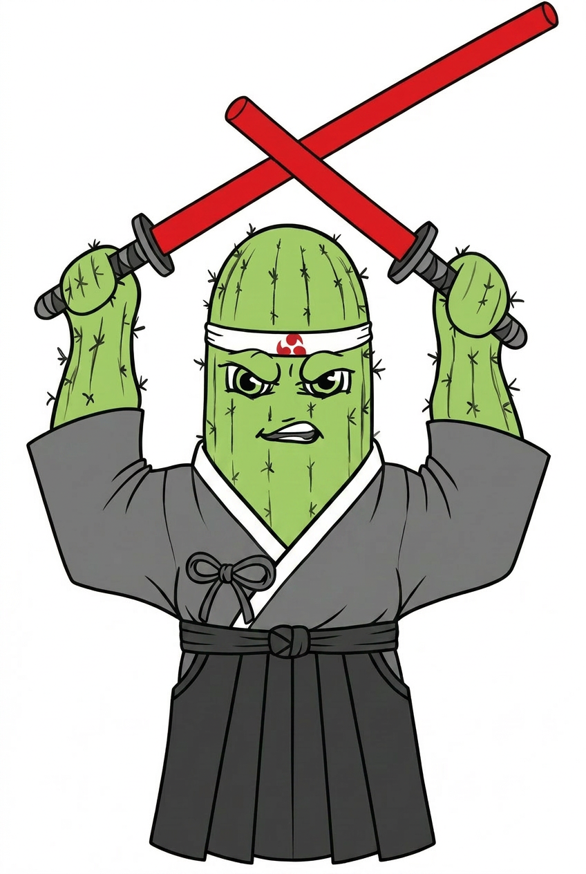 Saboten Kenjutsu cactus swordsman mascot